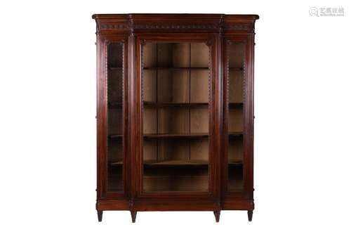 ANTIQUE FRENCH MAHOGANY BREAKFRONT BOOKCASE