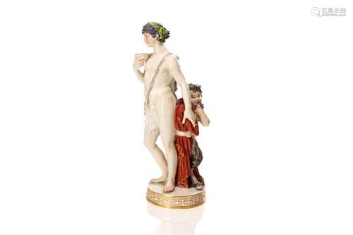 19th C MEISSEN PORCELAIN FIGURE OF BACCHUS & SATYR