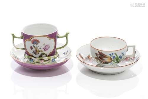 TWO 18th C MEISSEN PORCELAIN CUPS & SAUCERS