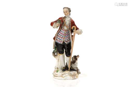 19th C MEISSEN PORCELAIN FIGURE OF A SHEPHERD