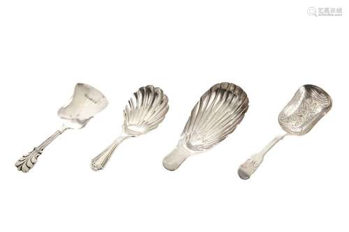 FOUR SILVER TEA CADDY SPOONS, 52g