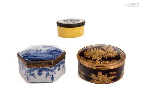 THREE 18TH C PORCELAIN & ENAMEL BOXES