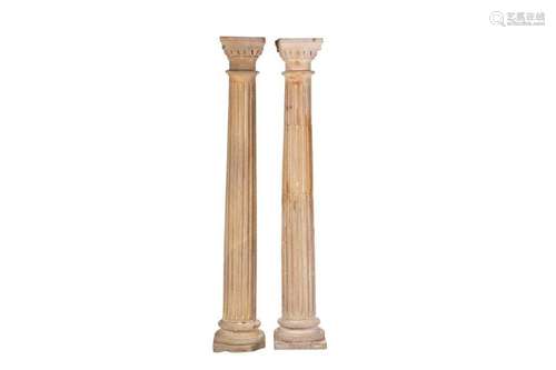 PAIR OF ANTIQUE LIMESTONE/SANDSTONE FLUTED COLUMNS