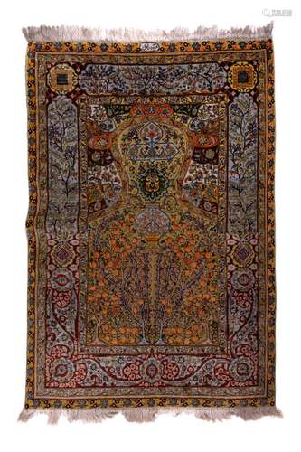 SILK & METAL TURKISH HEREKE PRAYER RUG