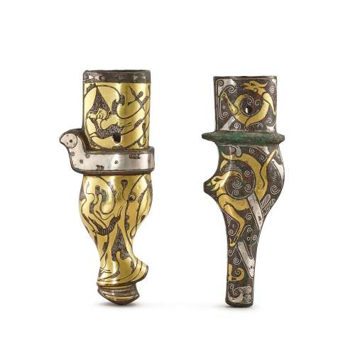 Two gold and silver-inlaid bronze ferrules, Eastern Zhou dyn...