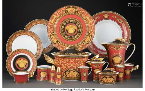 Fifty-Five-Piece Versace for Rosenthal Red Medusa Pattern Pa...