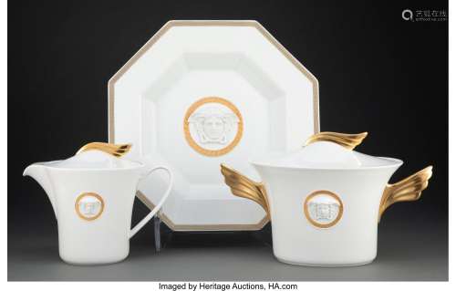 Three Versace for Rosenthal Partial Gilt Porcelain Tableware...