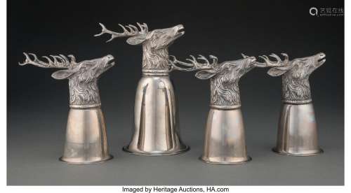 Set of Four Gucci Silver-Plated Stag Stirrup Cups, circa 197...