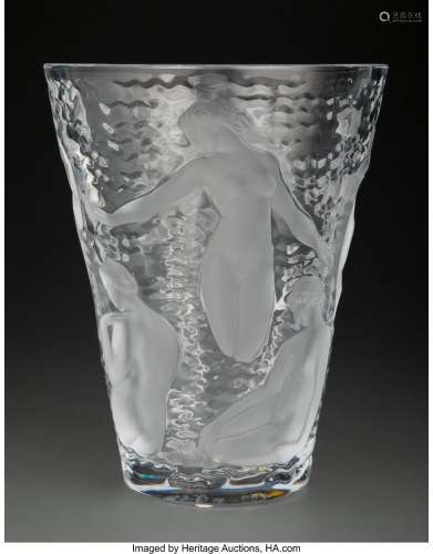 Lalique Clear and Frosted Glass Ondines Vase, post-1945 Mark...