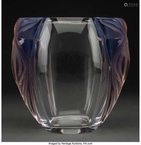 Lalique Clear and Opalescent Glass Clematites Vase in Origin...
