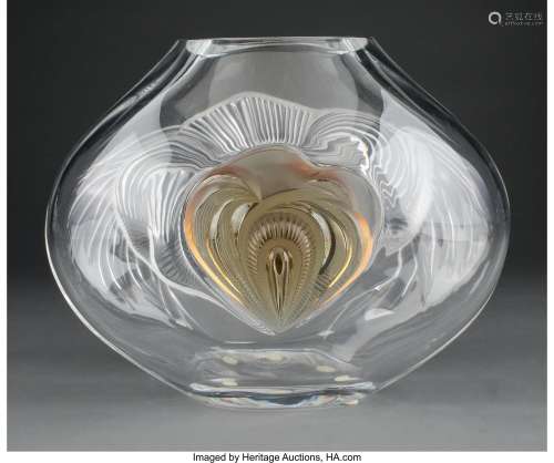 Lalique Clear and Amber Glass Tresses Vase, 1998 Marks: Lali...
