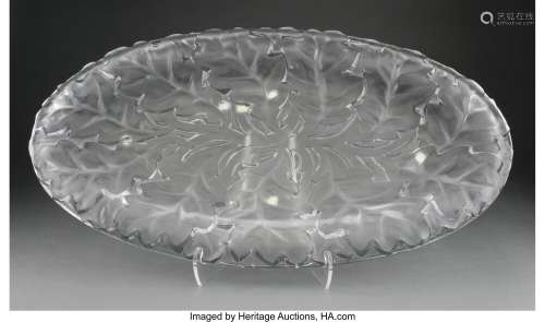 Lalique Clear and Frosted Glass Chene Platter, post-1945 Mar...