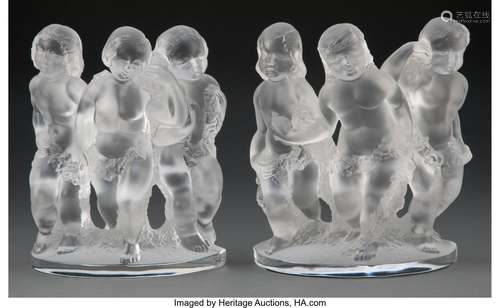 Pair of Lalique Clear and Frosted Glass Luxembourg Figures, ...