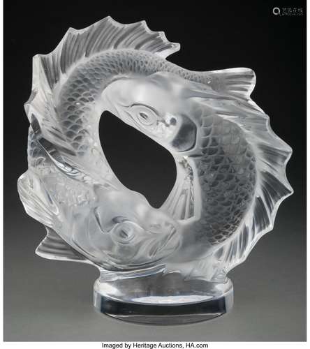 Lalique Clear and Frosted Glass Deux Poissons Sculpture, pos...