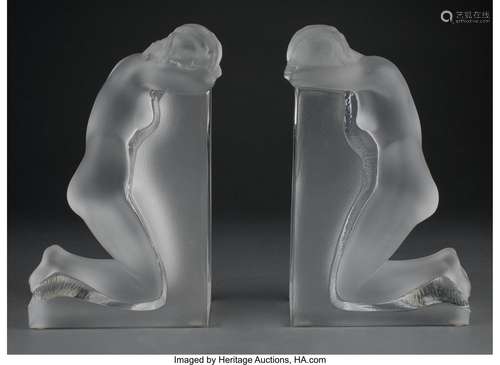 Pair of Lalique Clear and Frosted Glass Reverie Bookends, po...