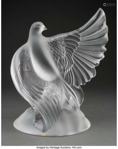 Lalique Clear and Frosted Glass Dove Dea Sculpture, post-194...