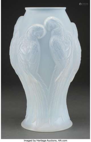 Lalique Opalescent Glass Ara Vase in Original Box, post-1945...