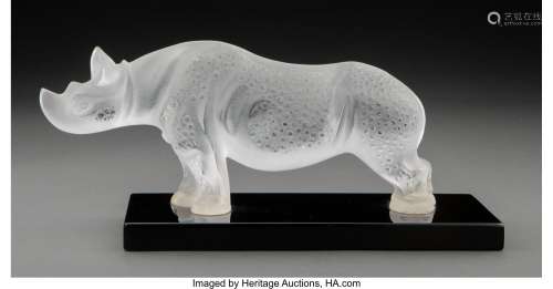 Lalique Clear and Frosted Glass Toba Rhinoceros Figure, post...