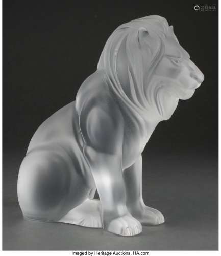 Lalique Clear and Frosted Glass Bamara Lion Figure in Origin...