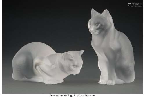 Two Lalique Clear and Frosted Glass Cat Figures, post-1945 M...
