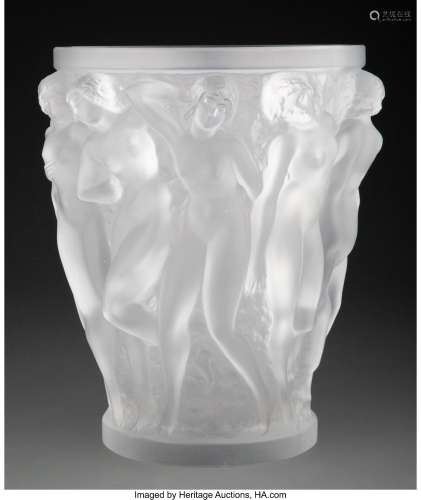 Lalique Clear and Frosted Glass Bacchantes Vase, post-1945 M...