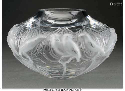 Lalique Clear and Frosted Glass Bird Vase with Original Fitt...