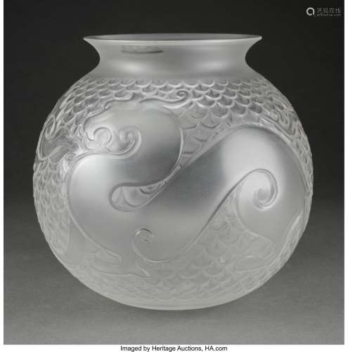 Lalique Clear and Frosted Glass Xian Vase with Original Fitt...