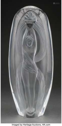 Marie-Claude Lalique Clear and Frosted Glass Erotica Vase wi...