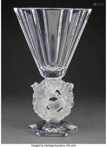 Lalique Clear and Frosted Glass Mesanges Vase in Original Fi...