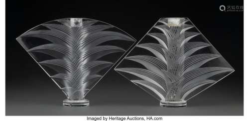 Pair of Lalique Clear and Frosted Glass Ravelana Candleholde...