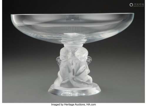Lalique Clear and Frosted Glass Angelots Compote with Origin...
