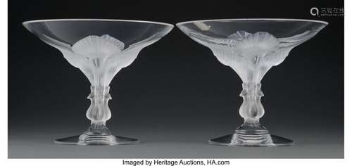 Pair of Lalique Clear and Frosted Glass Virginie Compotes, p...