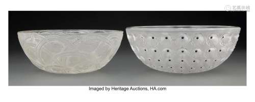 Two Lalique Clear and Frosted Glass Bowls, post-1945 Marks: ...