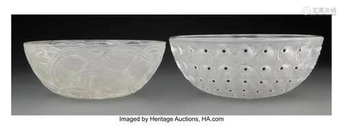 Two Lalique Clear and Frosted Glass Bowls, post-1945 Marks: ...