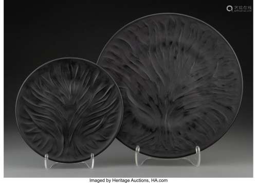 Two Lalique Onyx Glass Alques Plates, post-1945 Marks: Laliq...