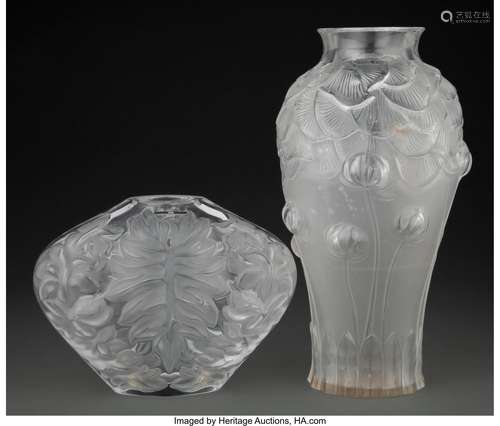 Two Lalique Clear and Frosted Glass Vases, post-1945 Marks: ...