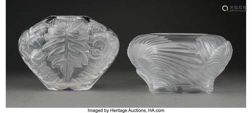 Two Lalique Clear and Frosted Glass Vases, post-1945 Marks: ...