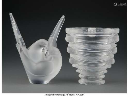 Two Lalique Clear and Frosted Glass Vases, post-1945 Marks: ...
