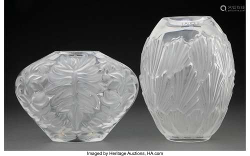 Two Lalique Clear and Frosted Glass Vases, post-1945 Marks: ...