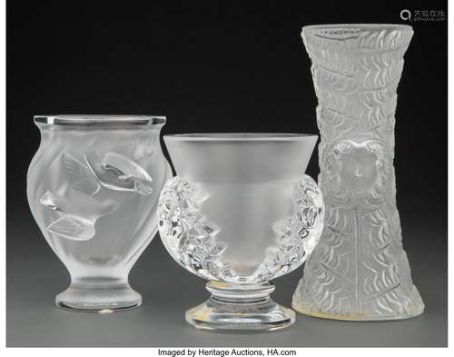 Three Lalique Clear and Frosted Glass Vases in Original Fitt...