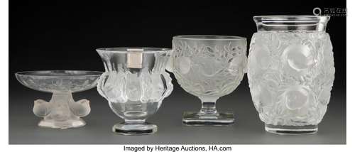 Group of Four Lalique Glass Vases Marks: Lalique France 6-3/...