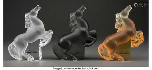 Three Lalique Glass Kazak Horse Figures in Original Fitted B...