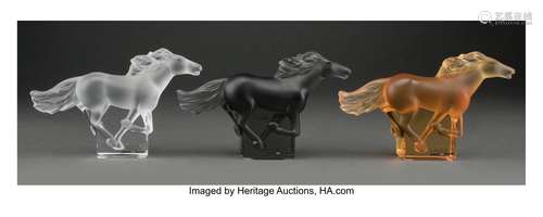 Three Lalique Glass Kazak Running Horse Figures in Original ...