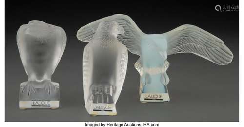 Group of Three Lalique Clear and Frosted Glass Bird Figures ...