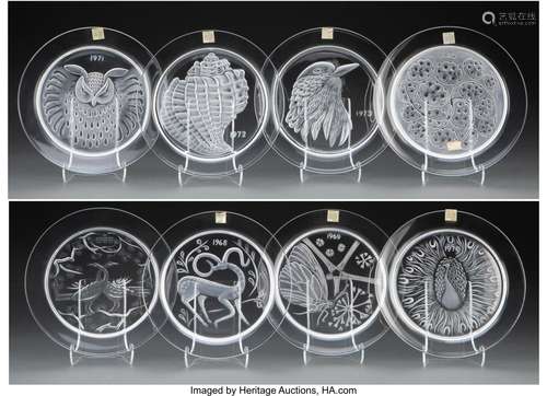 Group of Eight Lalique Clear and Frosted Glass Annual Plates...