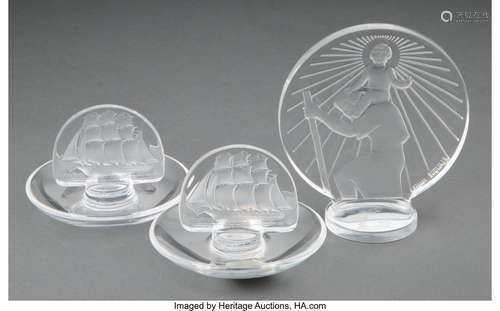 Three Lalique Clear and Frosted Glass Articles, post-1945 Ma...