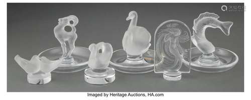 Group of Three Lalique Clear and Frosted Glass Seals and Thr...