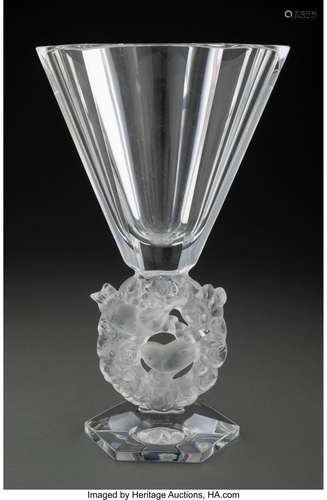 Lalique Clear and Frosted Glass Mesanges Vase, post-1945 Mar...