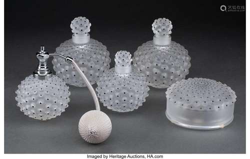 Five Lalique Clear and Frosted Glass Cactus Table Articles, ...