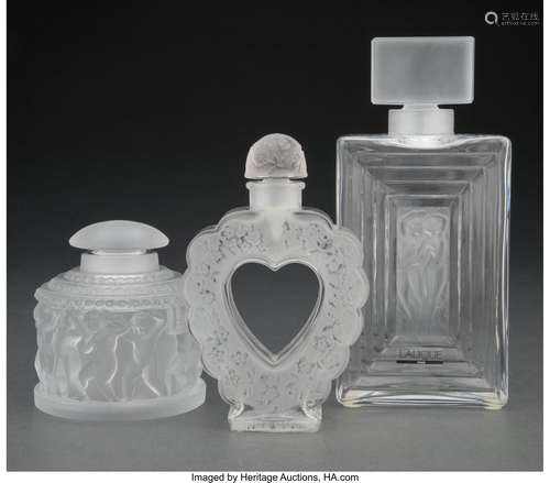 Group of Three Lalique Clear and Frosted Glass Perfumes with...